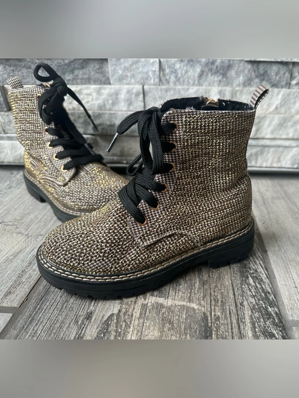 Kurt Geiger Mini Burlington Boot metallic gold combat boots Size 13